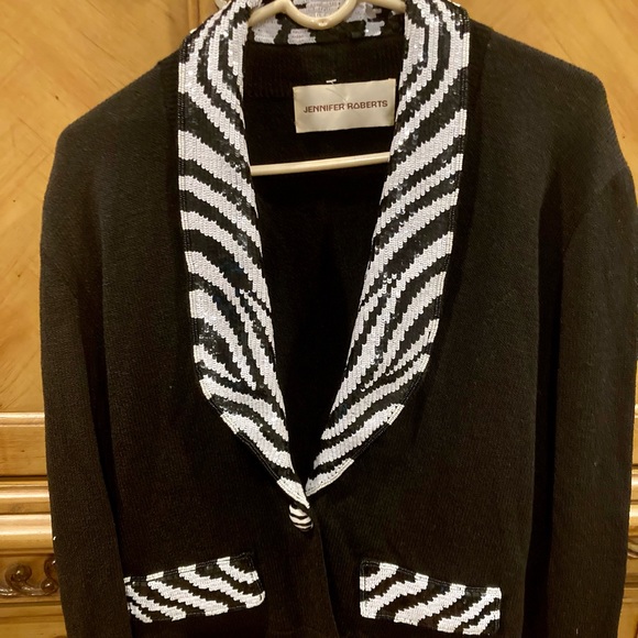Vintage Jennifer Roberts Knit Black Sequin Jacket - Picture 2 of 11